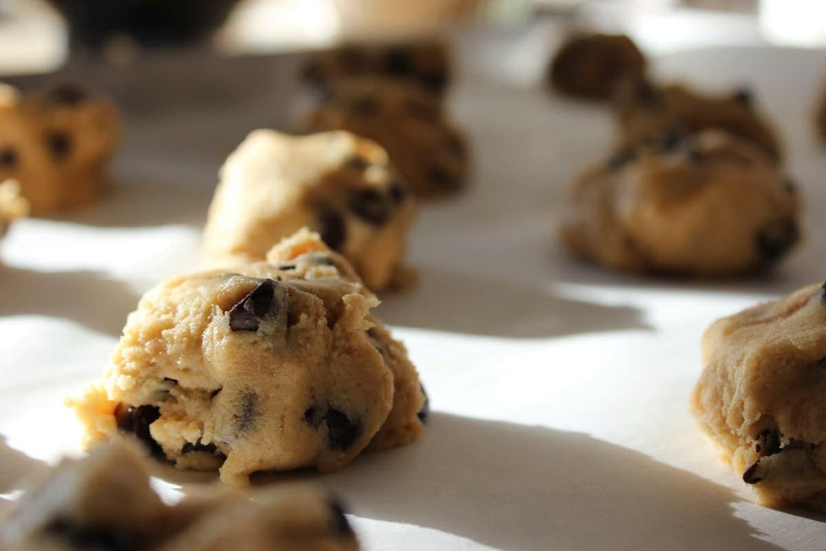 cookie dough on a baking tray