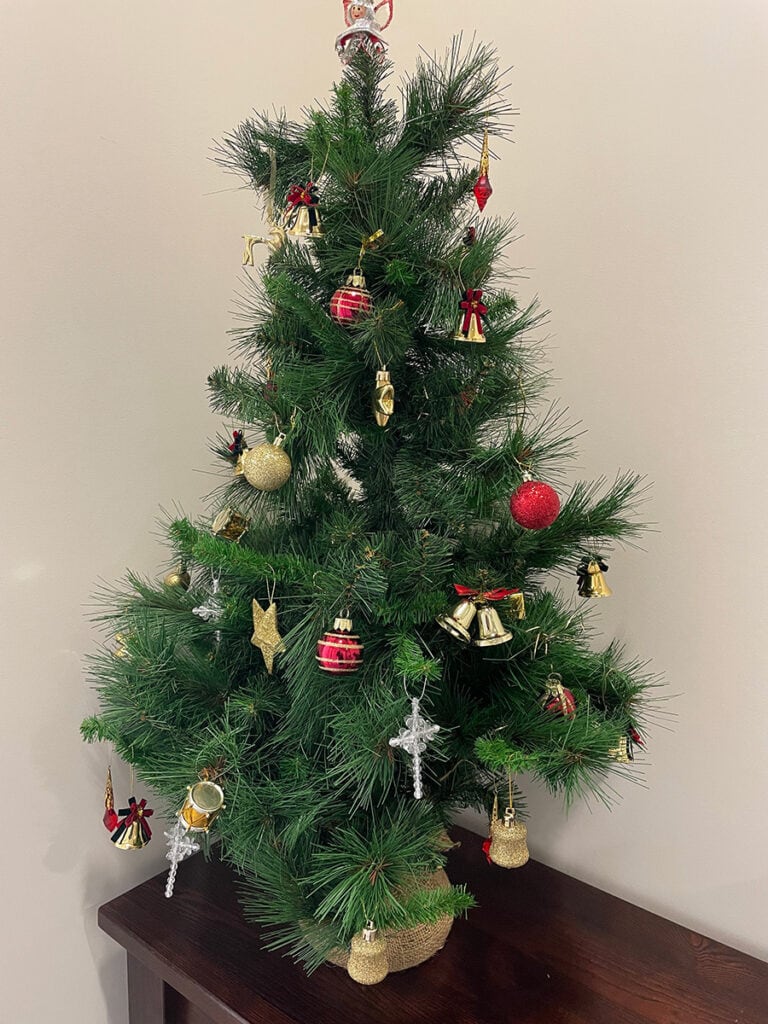 a small christmas tree on a table