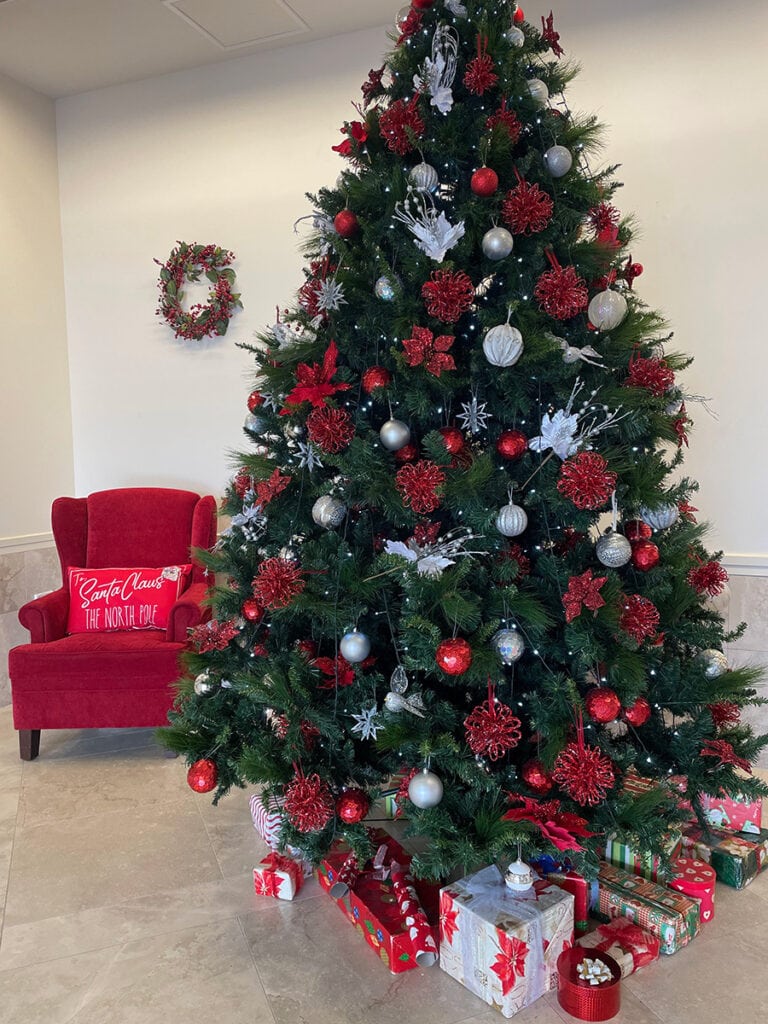 a christmas tree with presents underneath